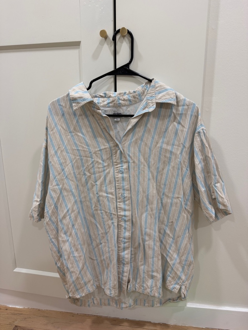 Rhythm Men's Light Blue & Cream Striped Short-Sleeve Button-Down Shirt